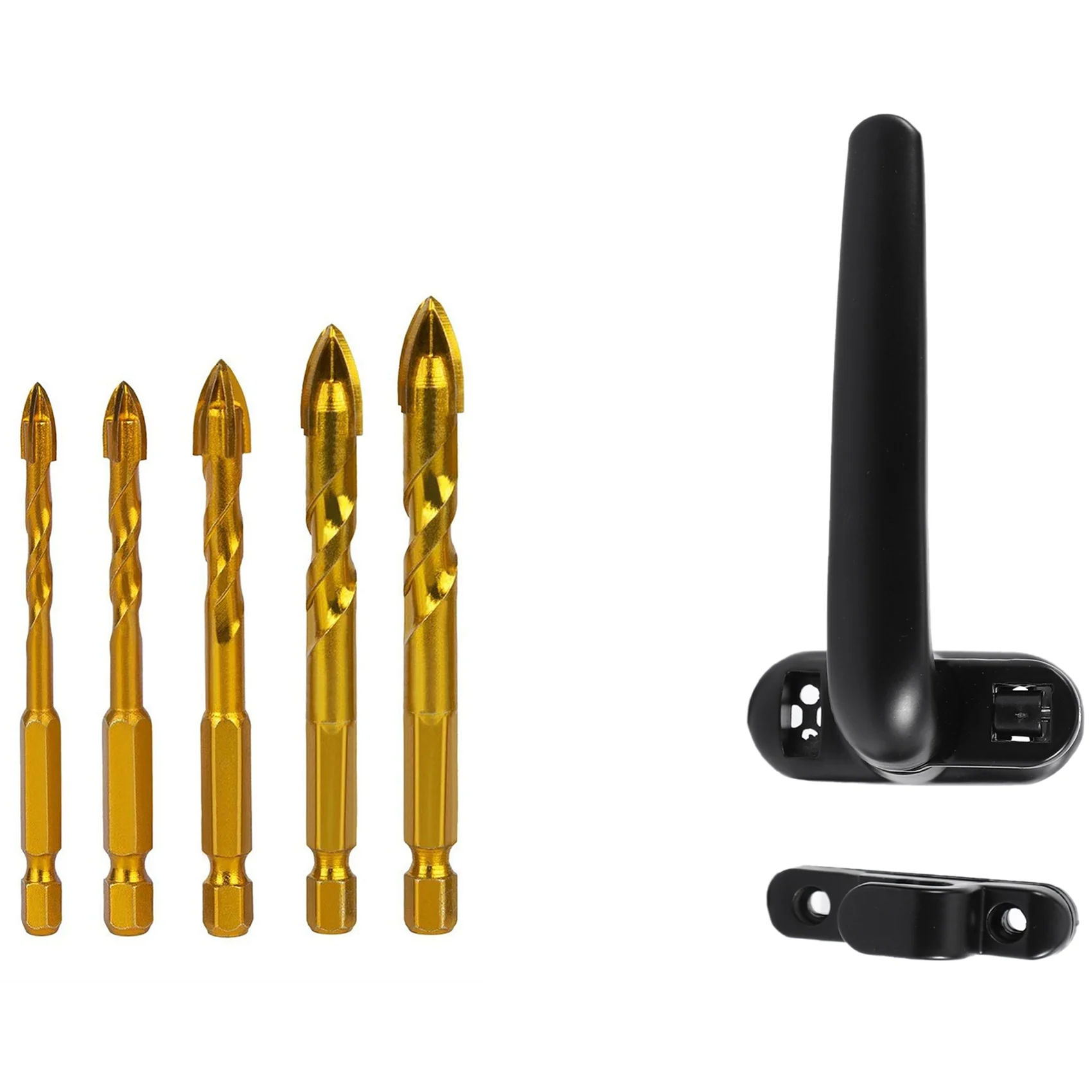 

5 Pcs(5mm.6mm.8mm.10mm.12mm)Tile Drill Bit Tungsten Carbide Tip & 1set Door and Window Handle Lock Casement Black