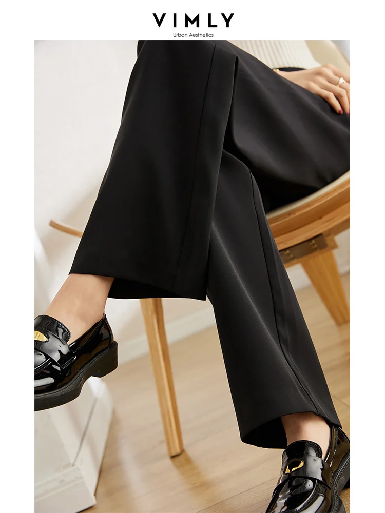 Vimly High Waist Suit Pants for Women 2023 Spring and Summer Loose Black Pants Wide Leg Basics Elastic Waist Casual Trousers
