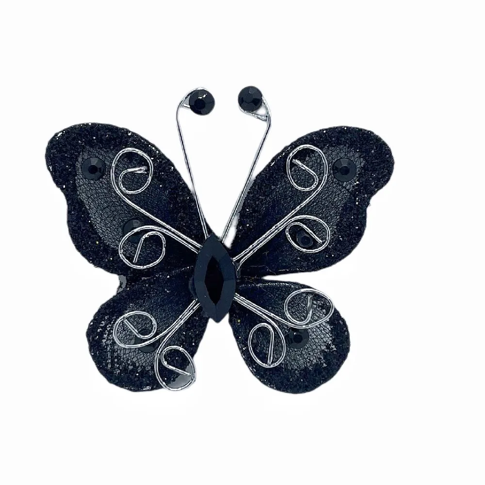 Suoja 5 шт., черные стразы из органзы, Бабочка, блестящая проволока, бабочки для рукоделия, вечерние, свадебные украшения
