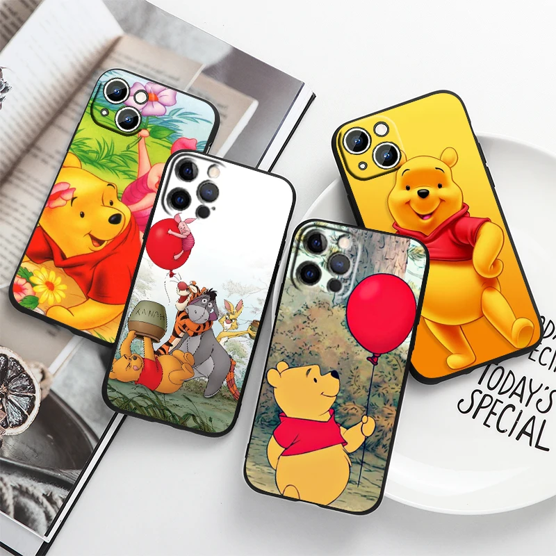 

Disney Pooh Bear Cute For Apple iPhone 14 13 12 11 Pro Max Mini XS Max X XR 6S 6 7 8 Plus 5S SE2020 Soft Black Phone Case Fundas