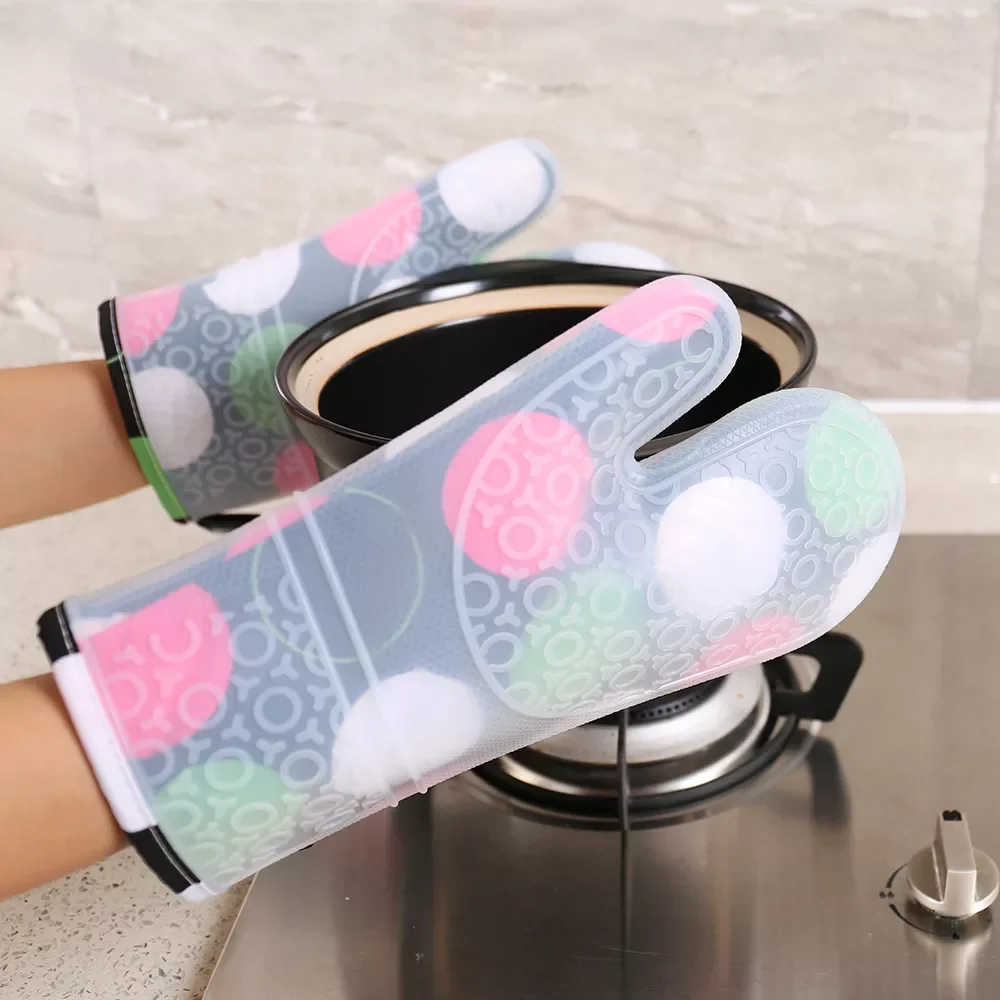 

1PC Heat Resistant Silicone Kitchen Glove Oven Mitt Thicker Silicone Cooking Glove Microwave Oven Kitchen Print Glove