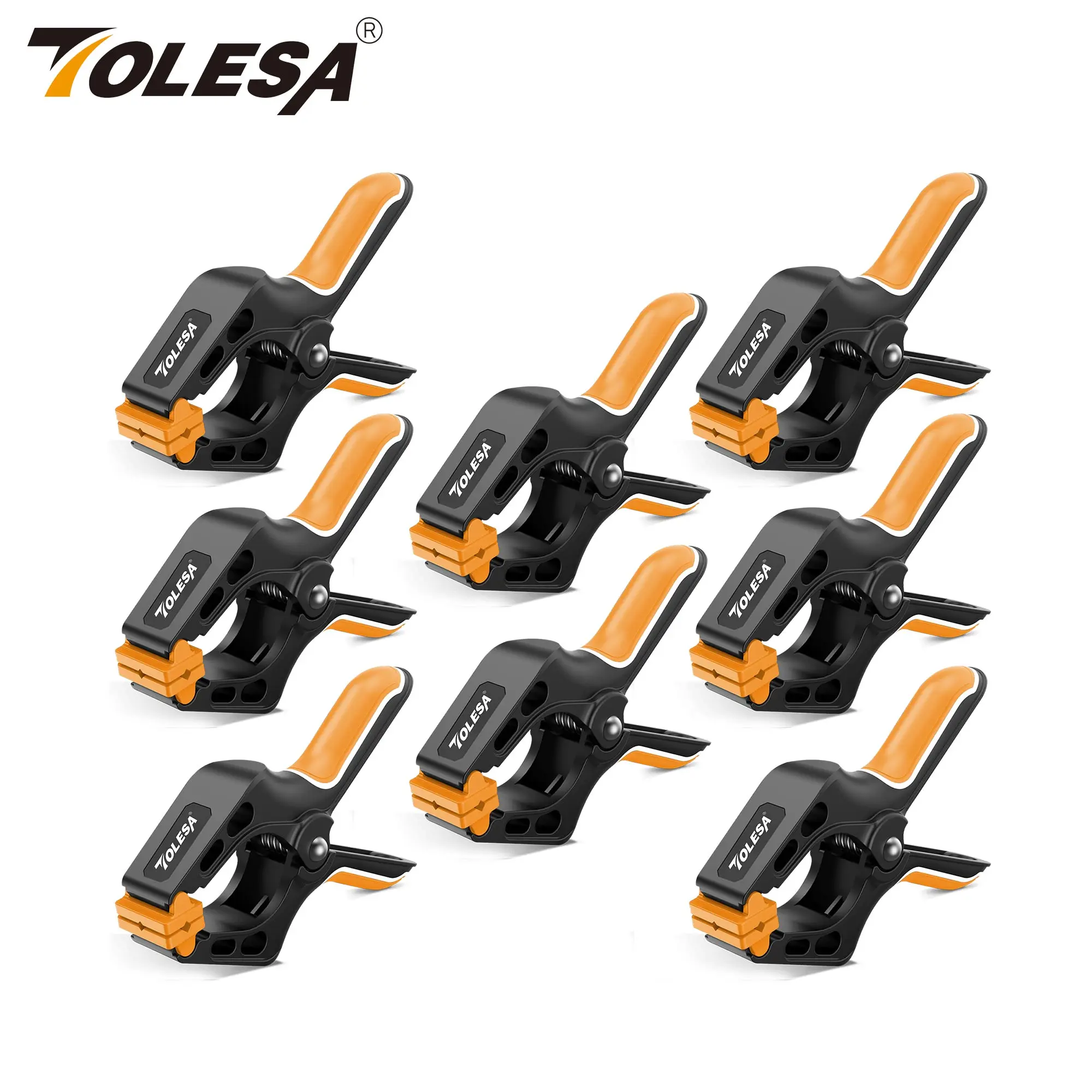 

TOLESA 4" Spring Clamps for Woodworking Powerful Force 8PCS Nylon Clamp with Double Layer Handle for Gluing, Clamping, Securing