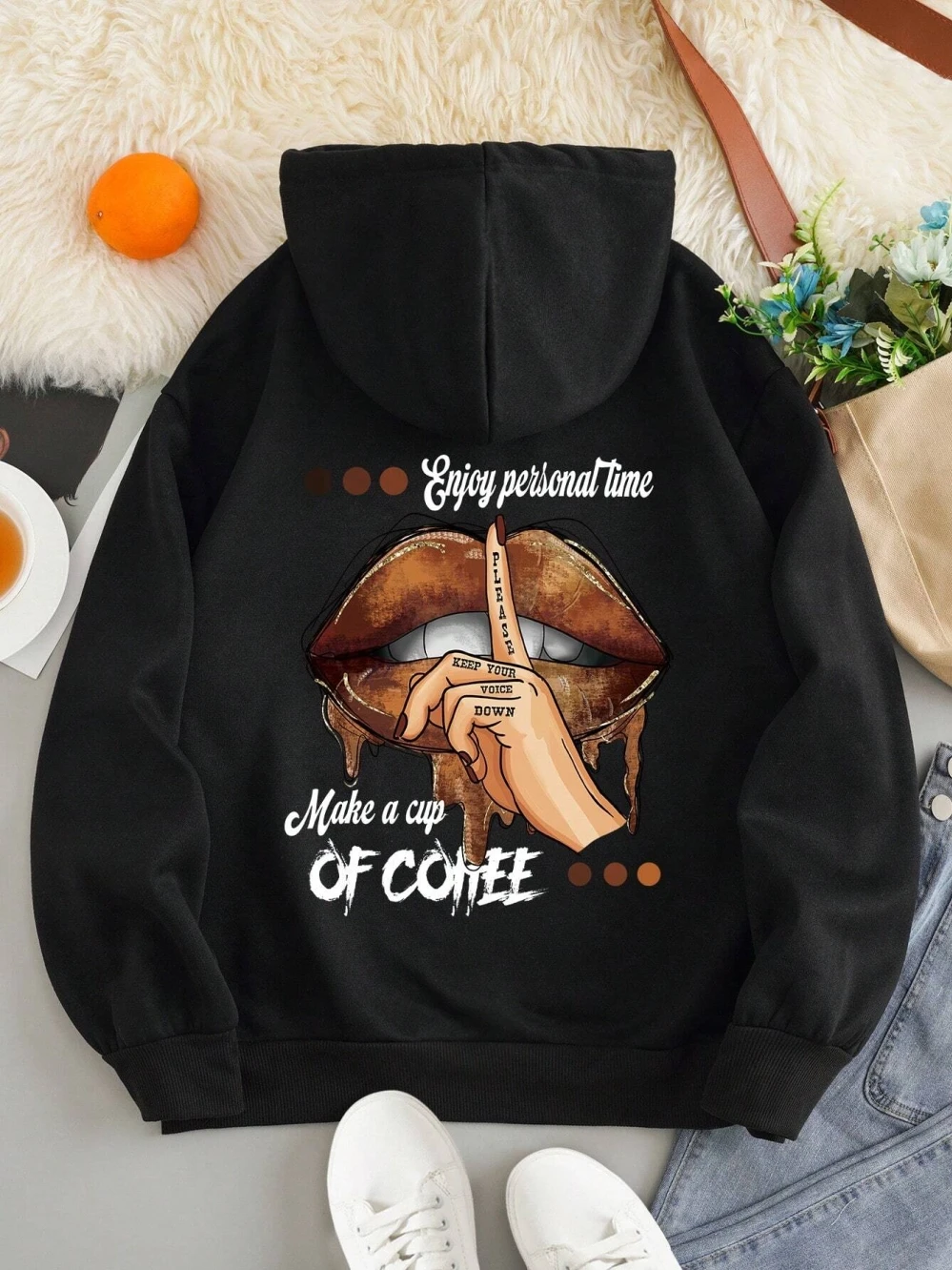 Женская флисовая толстовка с капюшоном и принтом Make A Cup Of Coffee