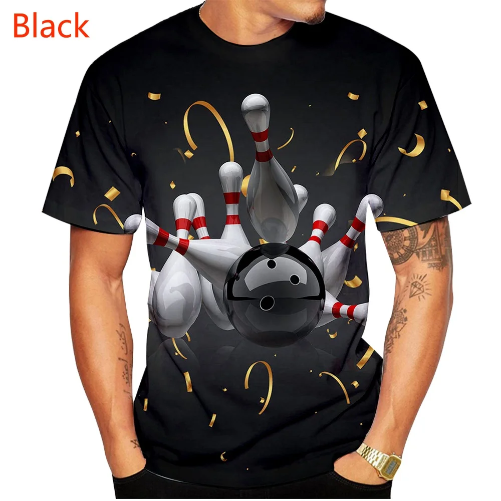 

Summer Men's Creative Bowling Print Short Sleeve T Shirt Casual Trendy Fashion Sportswear Street Style Plus Size T Shirt