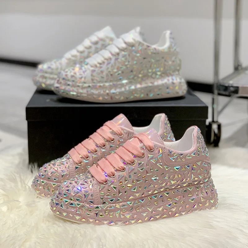 

Top Quality Sneakers Women Skate Shoes 2022 New Rhinestone Women Loafers Platform Fashion Shiny Women's Casual Shoes Crystal