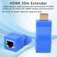 2pcs 1080p hdmi extender to rj45 over cat 5e6 network lan ethernet adapter blue