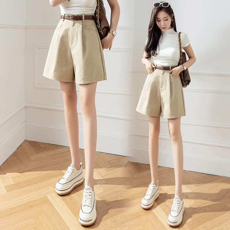 Women Shorts 2023 Summer New Cargo Pants Shorts for Women OL Wide Leg Pants High Waisted A-line Shorts Belt Women Shorts Elegant