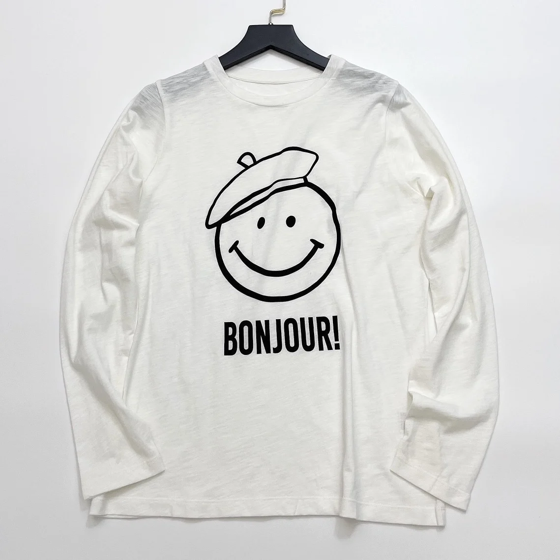 

2022 Autumn New French Design Long Sleeve Smile Face Print Cotton T-shirt