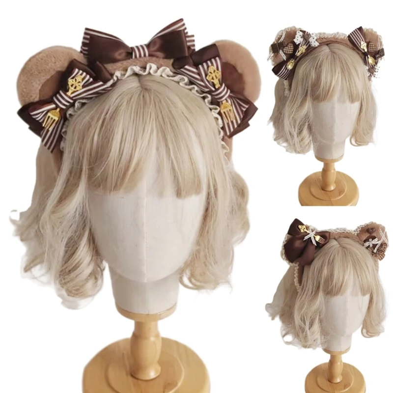 

Cosplay Bear Pleated Lace Hair Hoop Woman Bear Ear Shape Makeup Headband for Taking Photo Hair Accessories