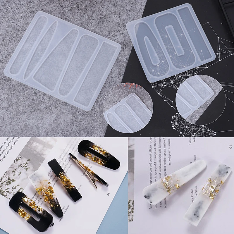 

Crystal Epoxy Resin Mold Hair Clip Barrette Casting Silicone Mould DIY Crafts Jewelry Hairpin Making Tools