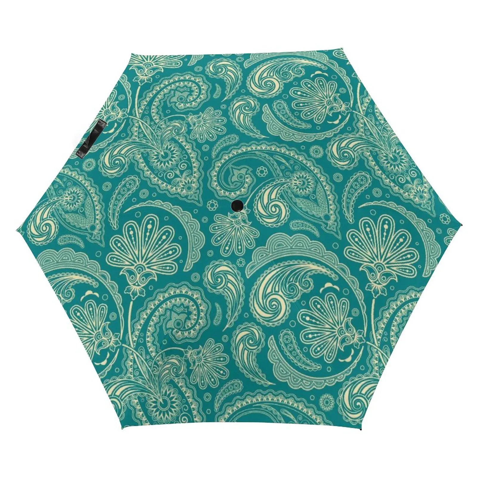 

Blue Green Paisley Pocket Umbrella Retro Floral Print Umbrella Ligthweight UV Protection 5 Fold 6 Ribs Umbrellas for Male Female