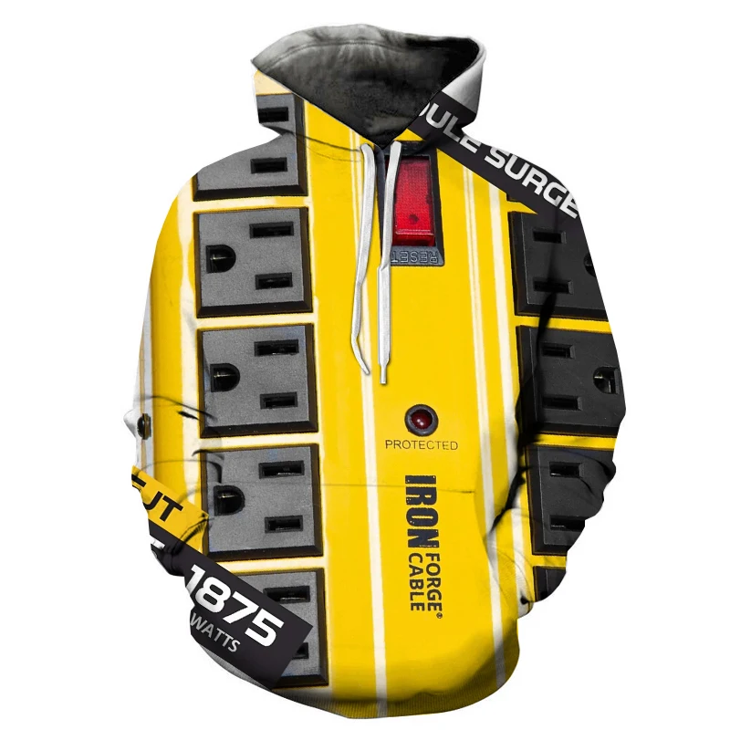

2023Power Workers Wind Hip Hop Punk Clothing Kids Funny Plug Board Hoodie Street Clothes Harajuku Man Sportswear Casual Pullover