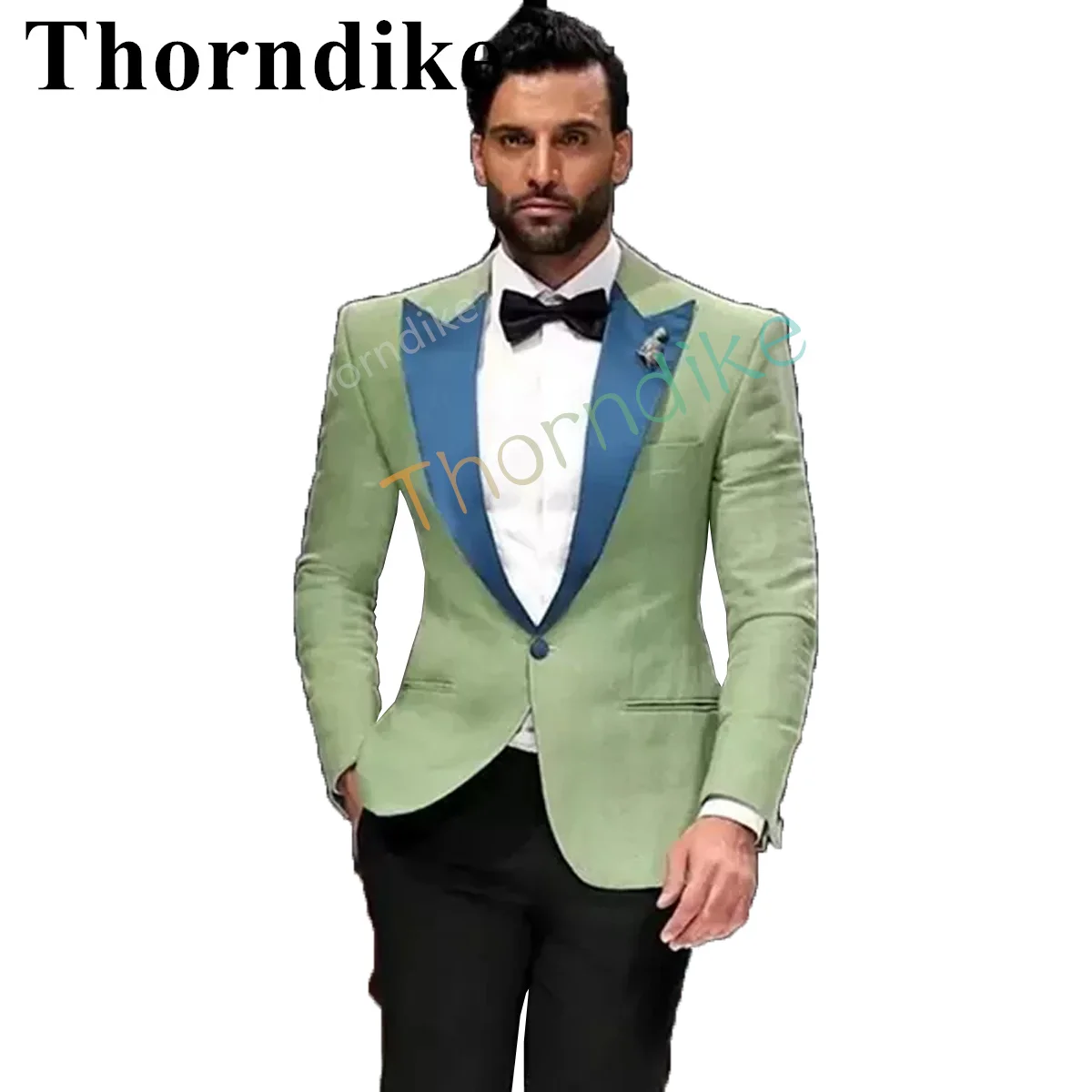 

Модный Стильный блестящий смокинг Thorndike, пиковые лацканы, мужской костюм светло-зеленого цвета, модный костюм из 2 предметов для свадьбы, Blzaer