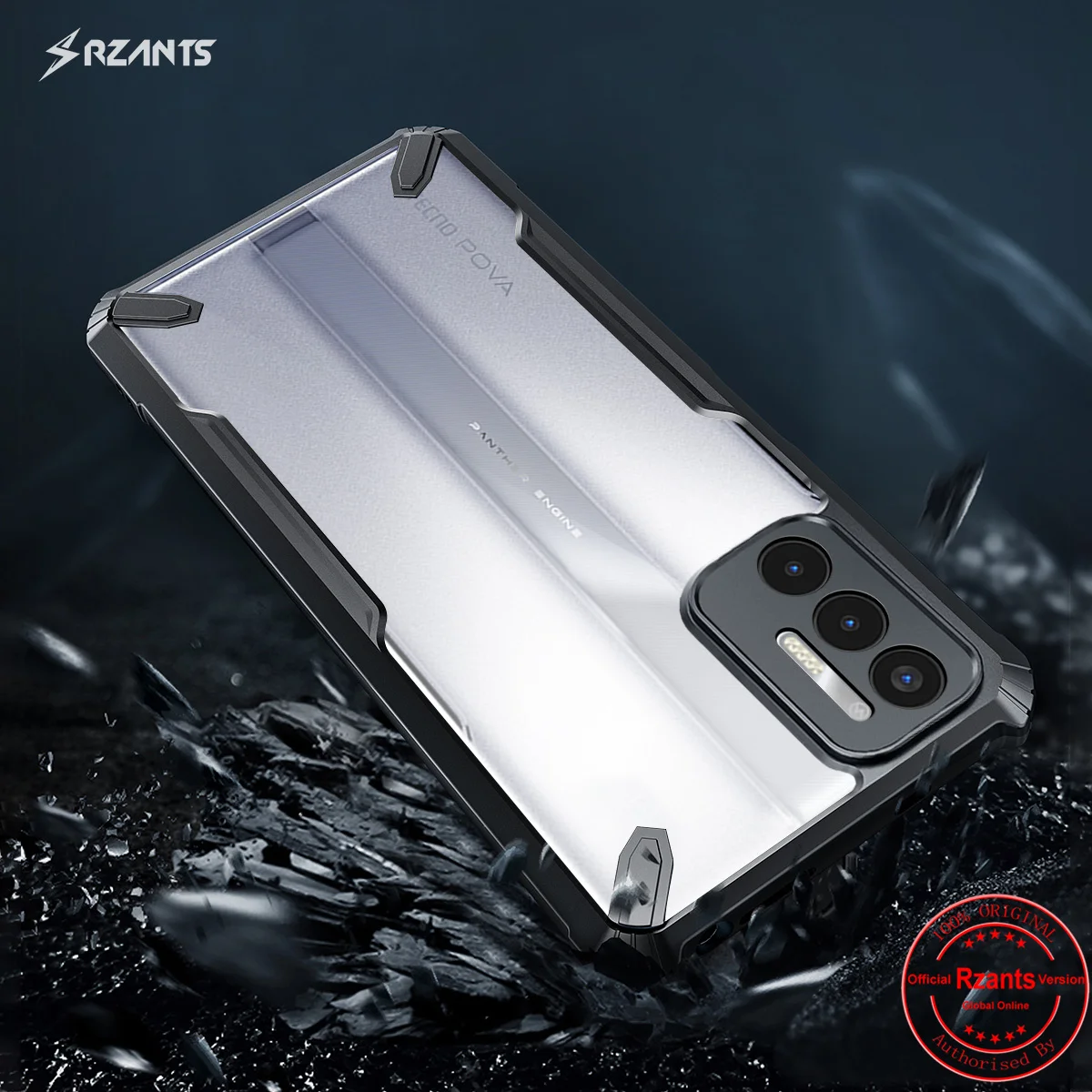 

Rzants For Tecno Pova 3 Clear Back Case [Bull] Conor Design Slim Cover Crystal Casing Camera Protection Thin Shell