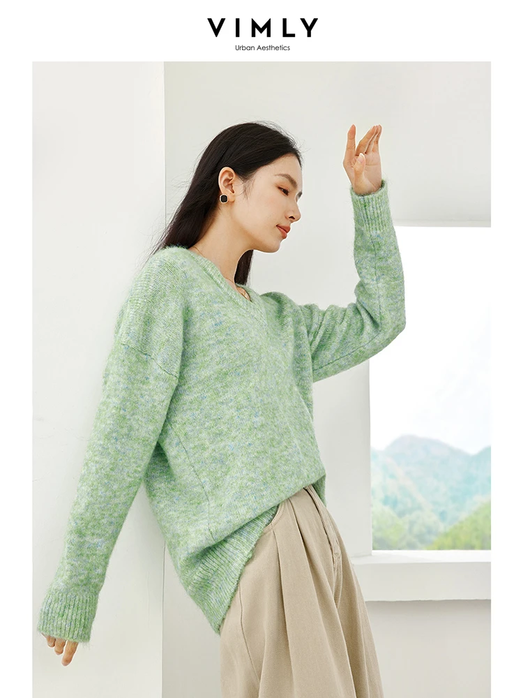 

Свитер женский из смесовой шерсти с V-образным вырезом и длинным рукавом