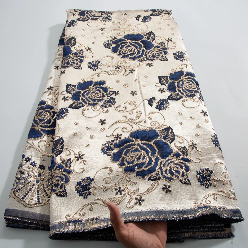 Нигерийская Кружевная Ткань 5 ярдов дамасский Африканский жаккард парчовая