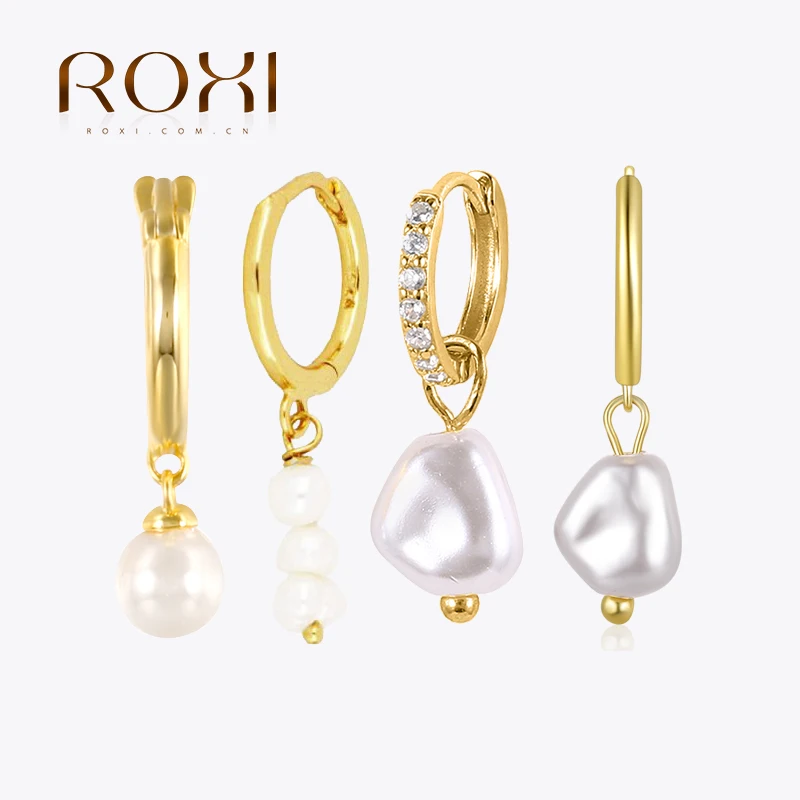 ROXI Bohemia 925 Sterling Silver Pearl Earrings Women's Wedding High Jewelery Pierced Earrings Hoop Pendientes Plata Earrings