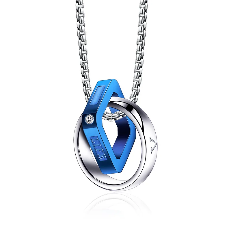 

Stainless Steel Full Diamond Double Ring Double Ring Men's Pendant English Letters Lovers Sweater Chain Jewelry Necklaces
