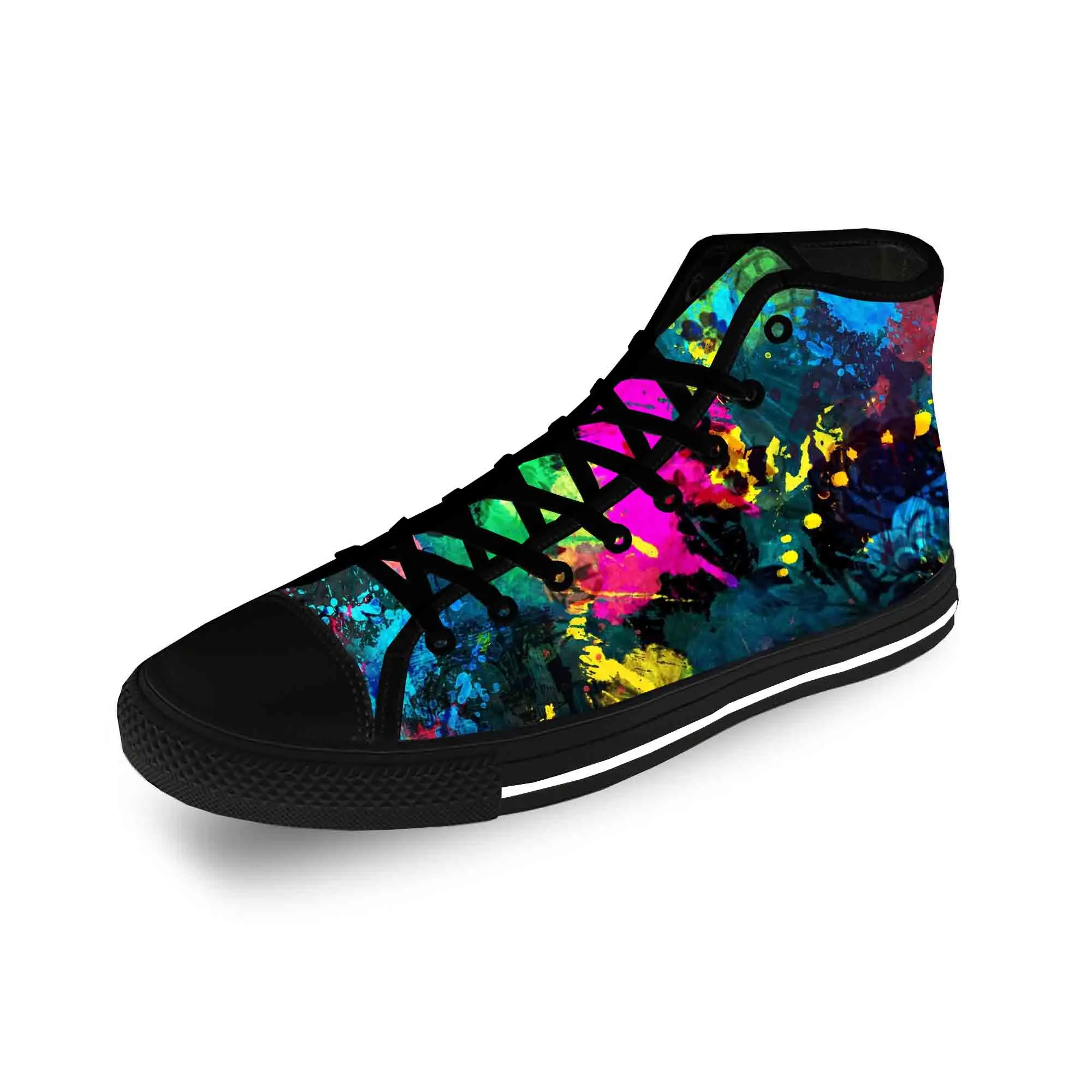 

Rainbow Paint Splatter Lightweight Cloth 3D Print Fashion High Top Canvas Shoes Mens Womens Teenager Casual Breathable Sneakers