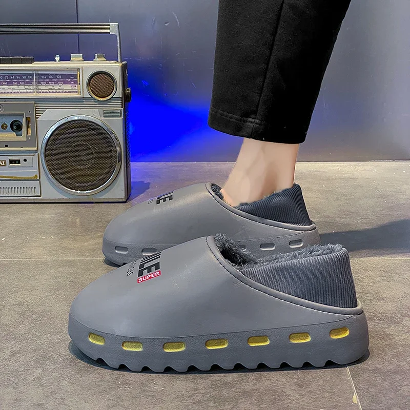 Новое поступление мужские зимние меховые шлепанцы YZY сохраняющие тепло домашняя