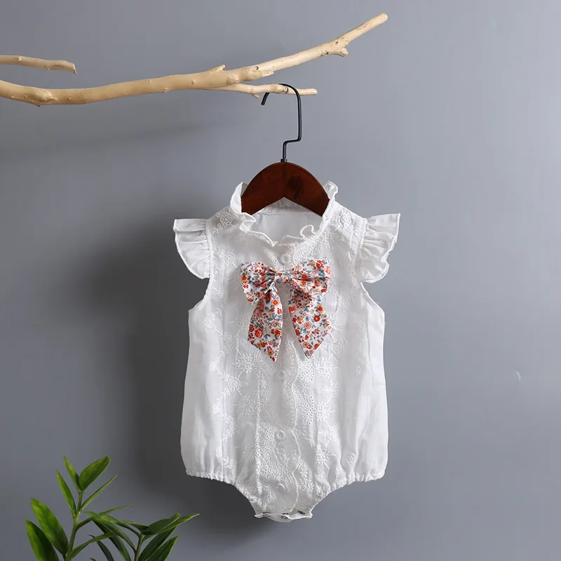 Toddler newborn baby girl bodysuit fashion bodysuit lace white sun suit baby clothing 0-2 years old cute girl bow cotton clothin