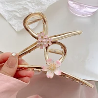 new ins metal peach blossom hair hairpins girls gold simple sweet pink flower metal hair clip shark clip hair accessory