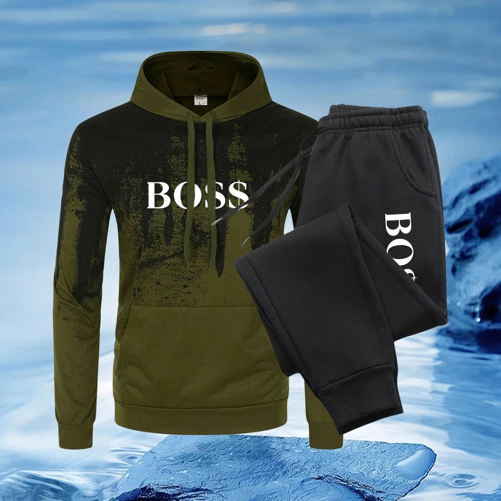 

Men Women Leader Letter Printed Splash Ink Hoodie Set Tracksuit Sweatshirt and Pants Fleece Brand Streetwear Tops Clothing