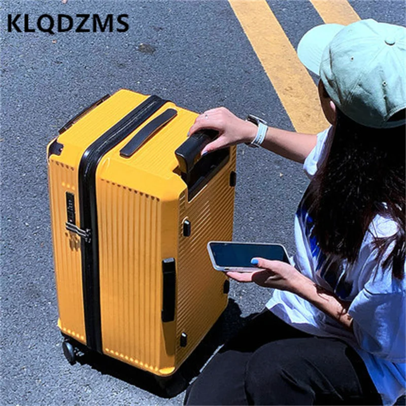 KLQDZMS Wide Fat Trolley Case Thickened And Strong Checked Luggage Large Capacity Waterproof Mute Boarding Suitcase Student