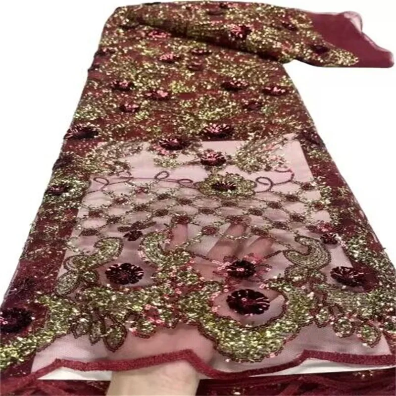 

Африканская кружевная ткань с 3D блестками 2023 красная/Золотая Высококачественная вышивка французская блестящая свадебная одежда