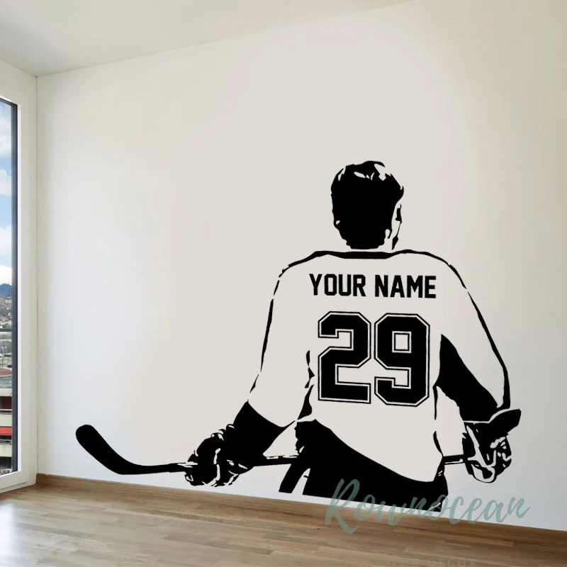 

Choose Your NAME and NUMBERS Personalized Hockey Player Decal Vinyl Home Decorator Boys Teens Bedroom Playroom Wall Sticker G029