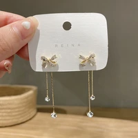 korean earings fashion jewelry rhinestone bow fringe tassel earrings statement earrings for women pendientes wholesale