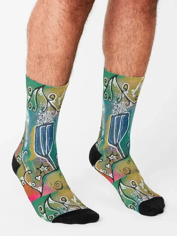 Блестящий цветок или шампанское? Носки рождественские подарки забавные Мужские