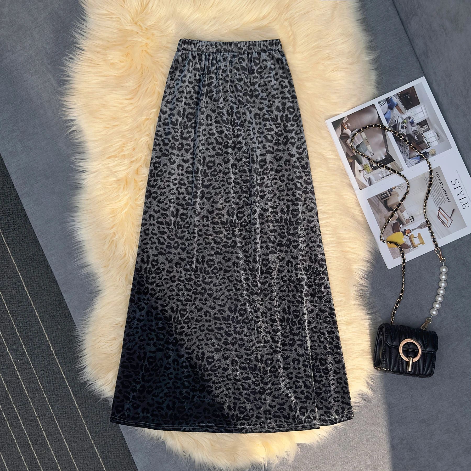 Женская бархатная юбка с леопардовым принтом длинная юбка-годе высокой талией и