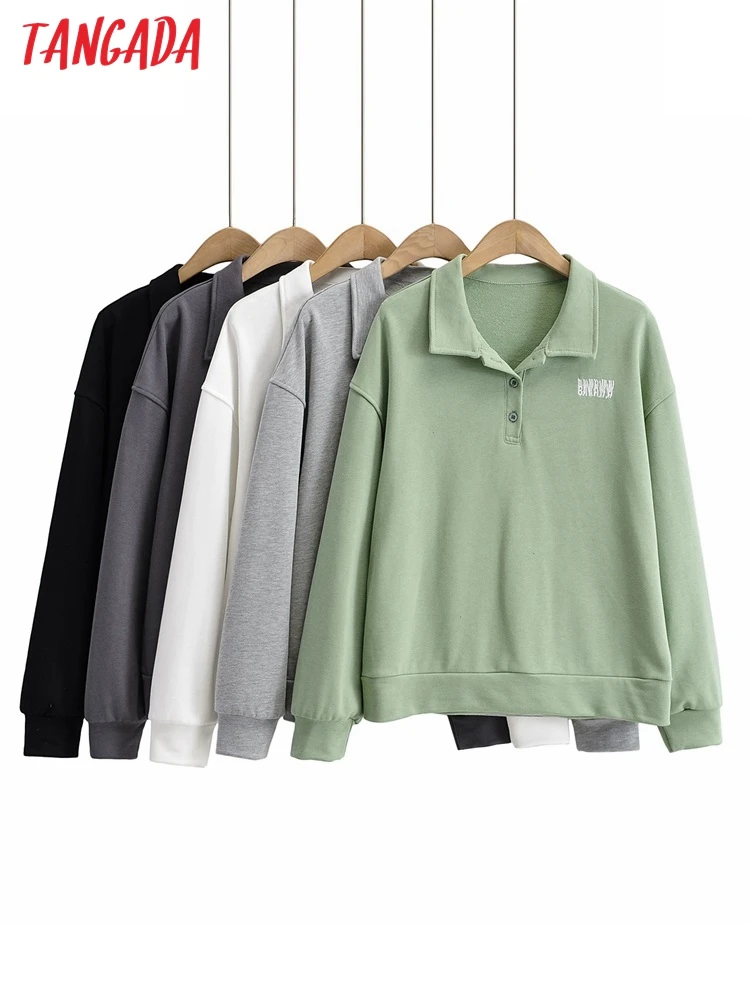 

Tangada Women Fashion Embroidery Sweatshirts Oversize Long Sleeve Loose Pullovers Female Tops 4P100