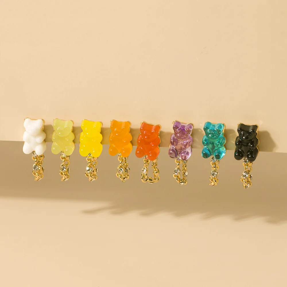 

New Color Candy Color Cute Bear Earrings For Women Small Design Versatile Women's Birthday Gift Jewelry Wholesale Direct Sales