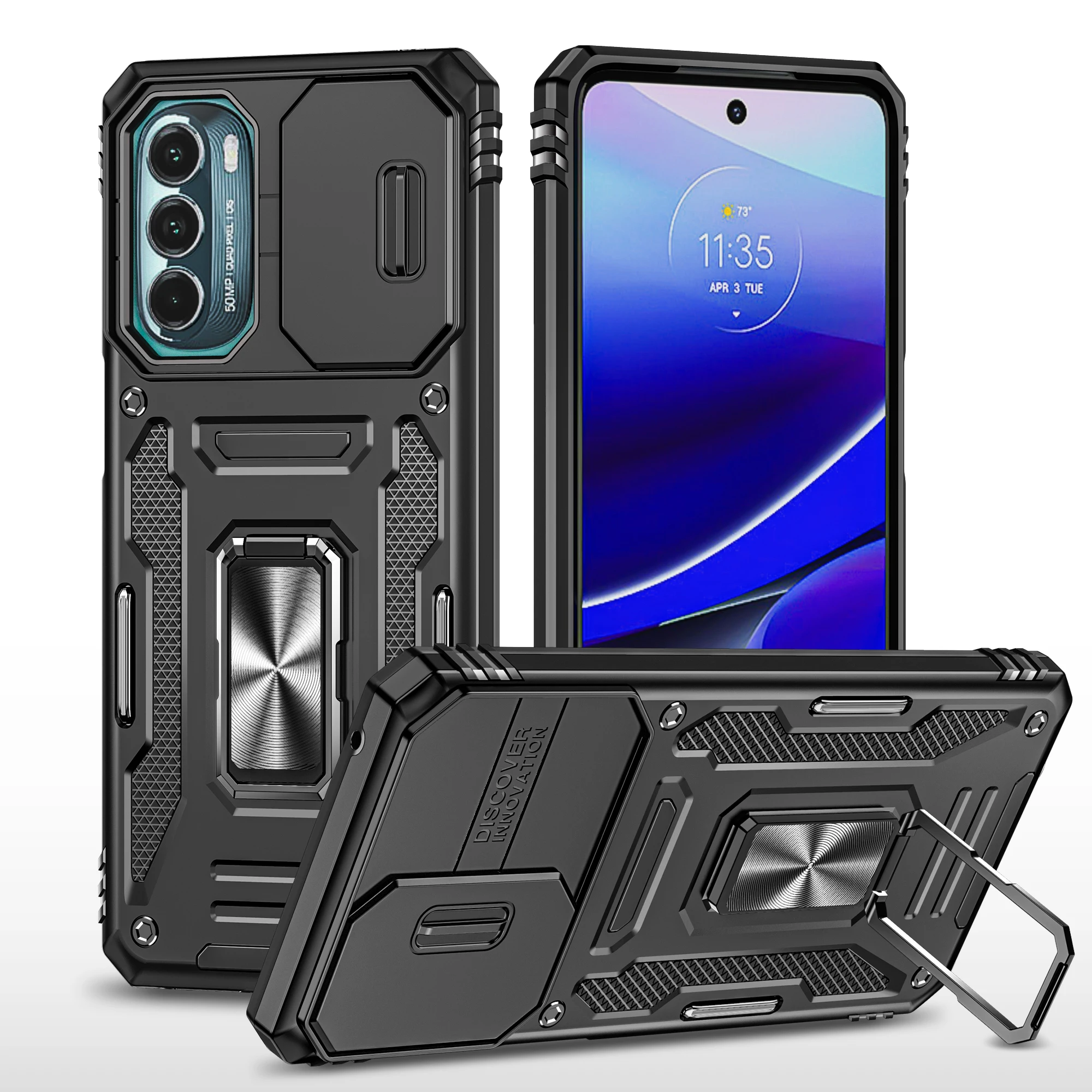 

Armor Phone Case for Motorola Moto G22 G Power Pure Stylus 5G 2022 Edge+ Edge 30 Pro Car Metal Ring Shockproof Slide Lens Cover