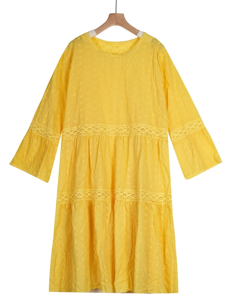 Платье женское кружевное средней длины белый пляжный сарафан в стиле пэчворк с