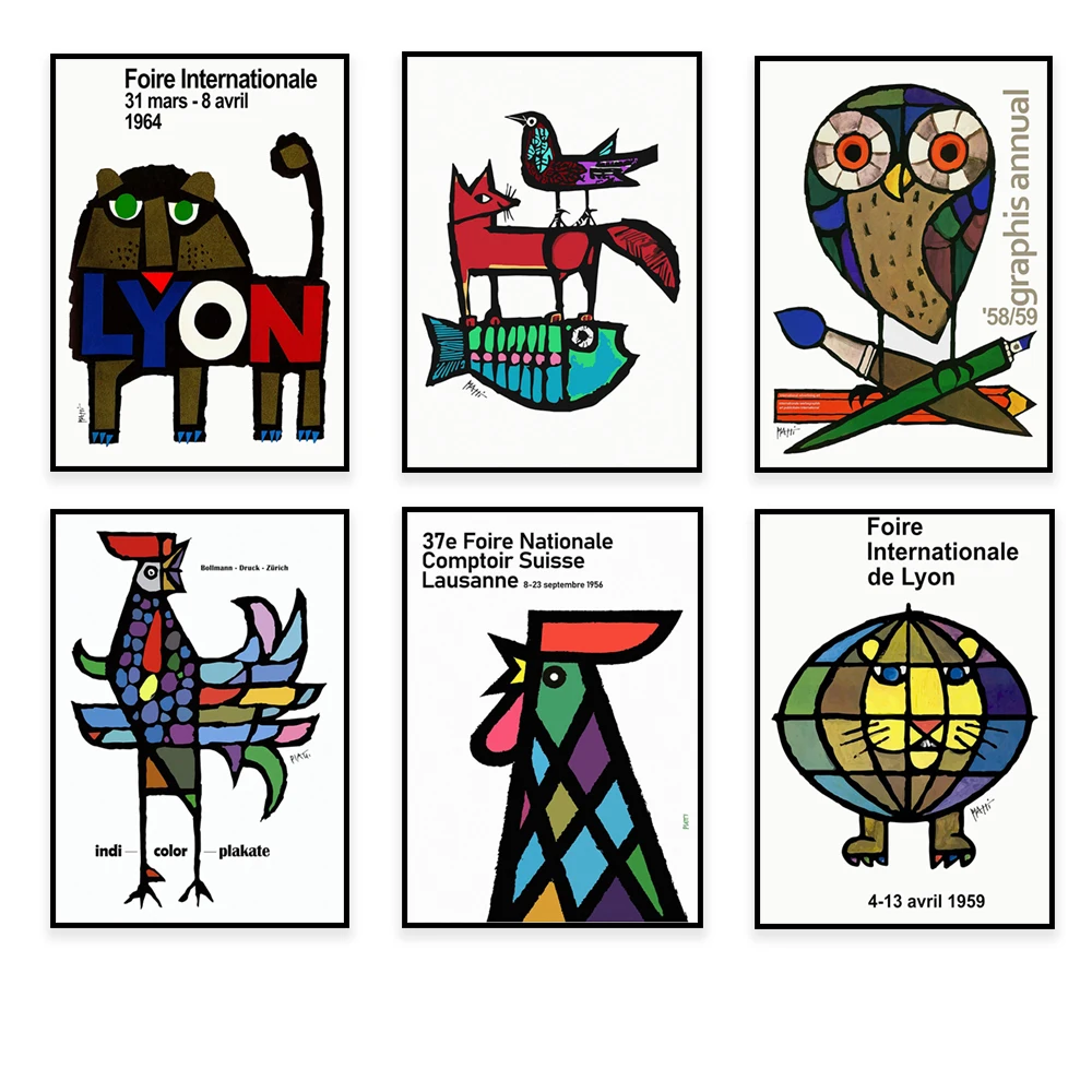 Плакат с изображением совы Льва павлина петуха яркого цвета льва