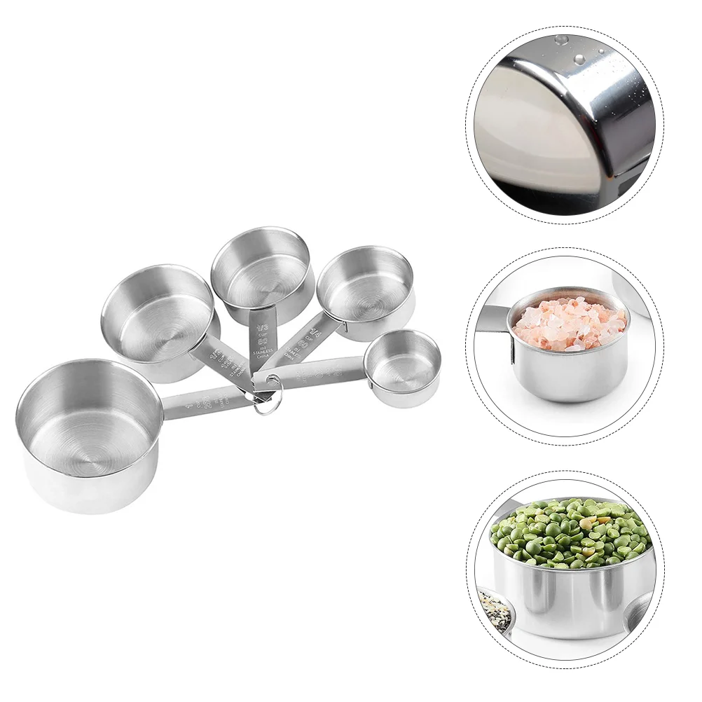 

Stainless Steel Measuring Spoons Cups Set Metal Measuring Cups Kitchen Supplies for Spices Liquids Kitchen Cooking 5pcs