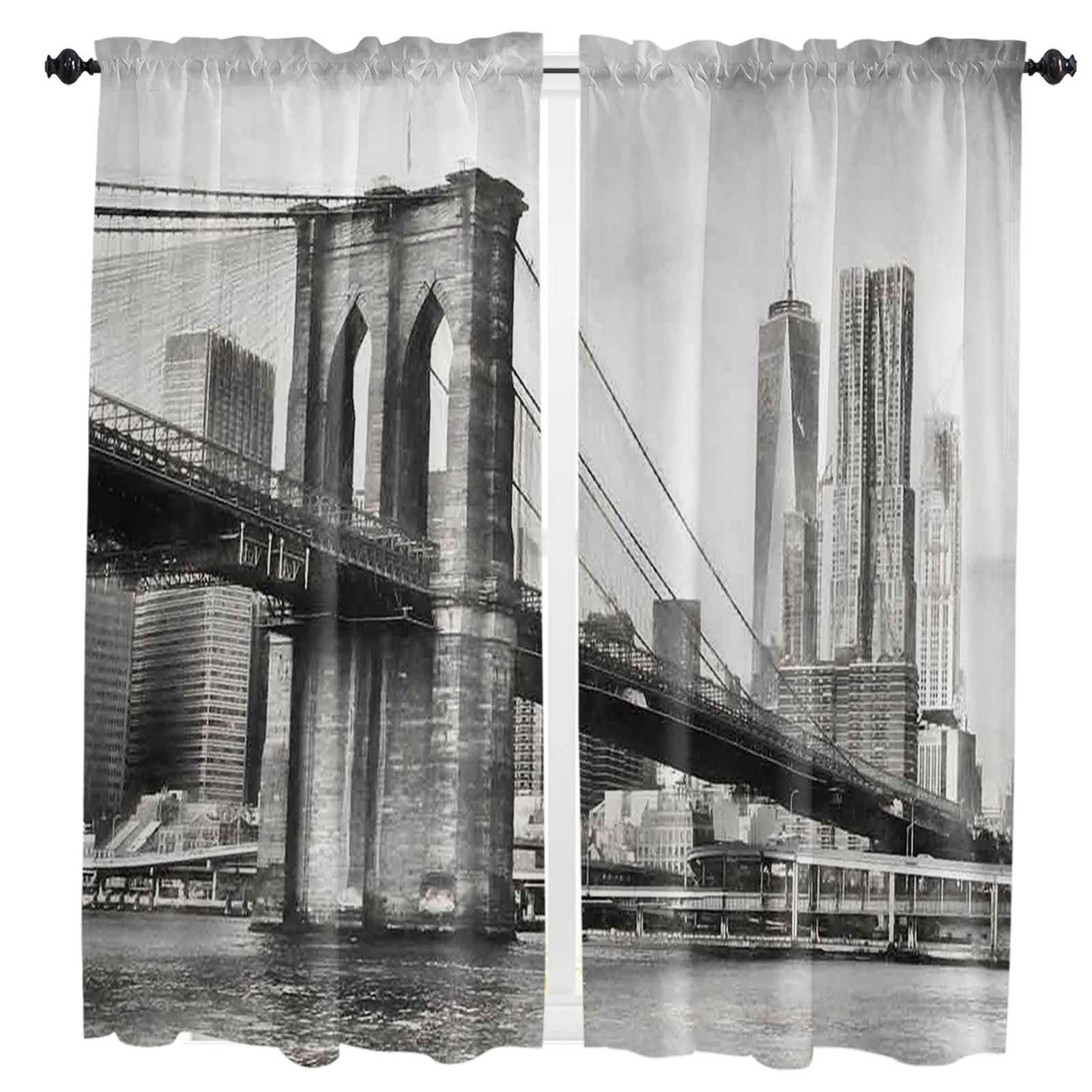 

New York City Bridge Building Curtain For Living Room Kids Bedroom Kitchen Window Curtains Home Essentials Interior Drapes