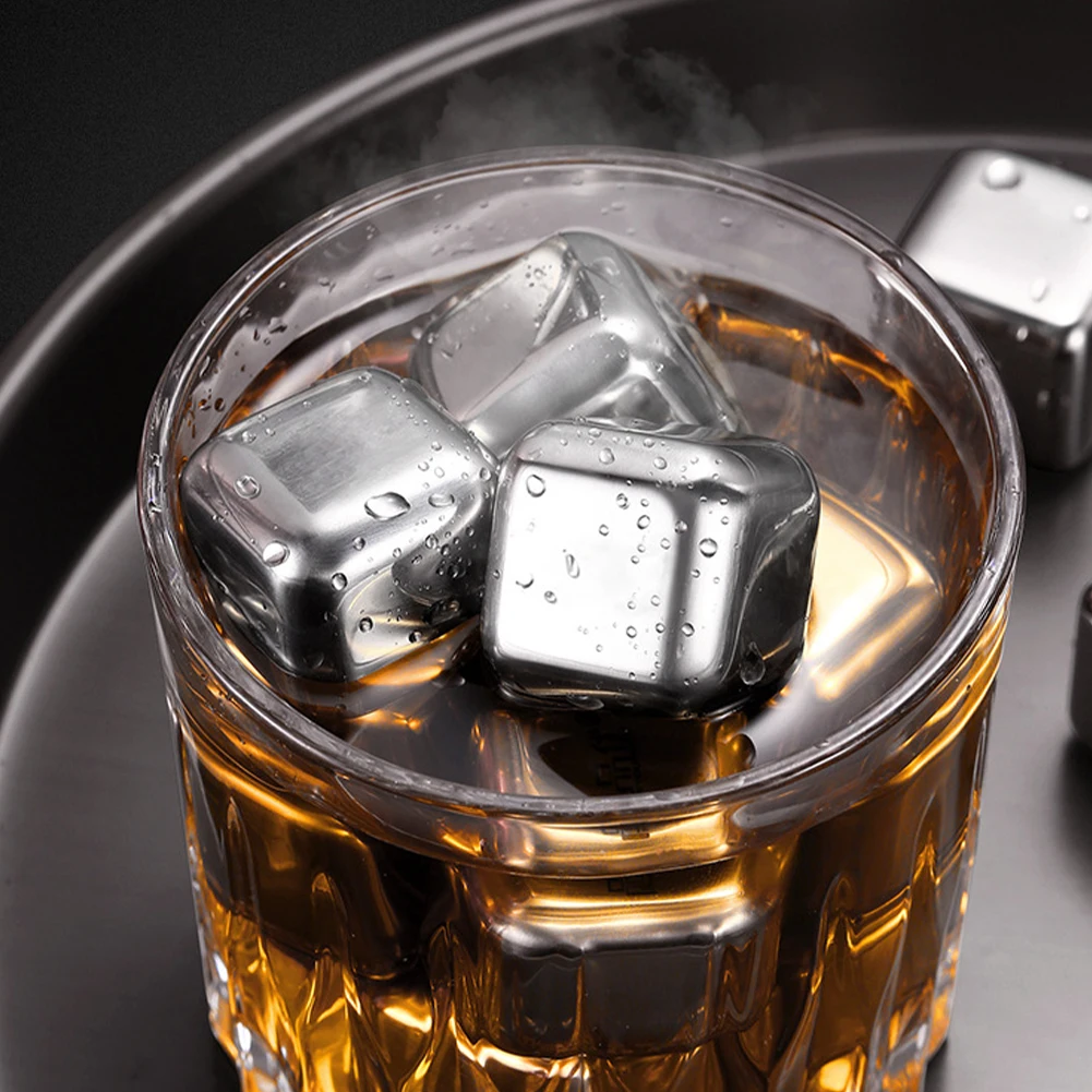 

4/6/8 Pcs Ice Cubes Whiskey Stones Reusable Stainless Steel Chilling Stones for Your for Wine Vodka Liqueurs Beverage Juice