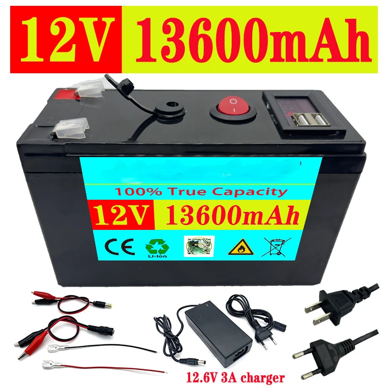 

12V 13600MAh 18650 Lithium Battery Portable Sprayer 5V 2.1A USB DC Stroller Roller Shutter Audio Backup Power + 12.6V 3A Charger