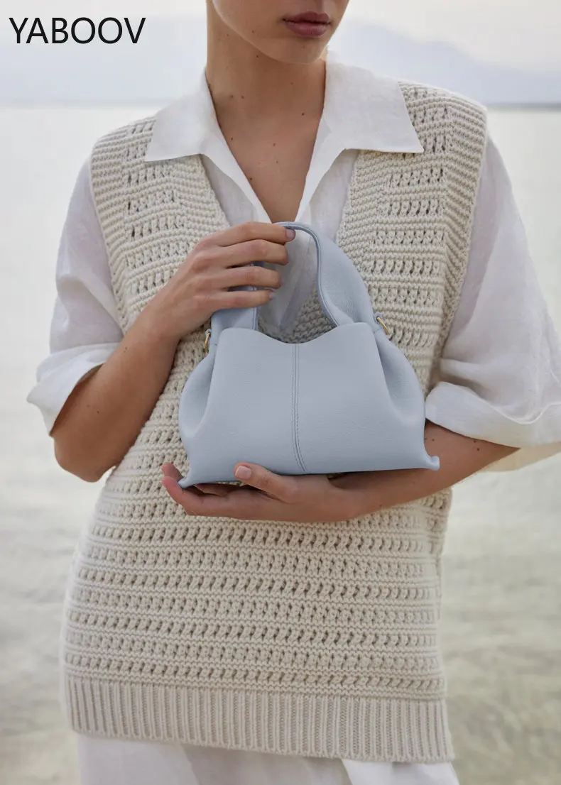 

Polene Light Luxury Design small Dumpling Bag Women's Handbag Cloud Bag Leather Messenger Female Portable square Bag