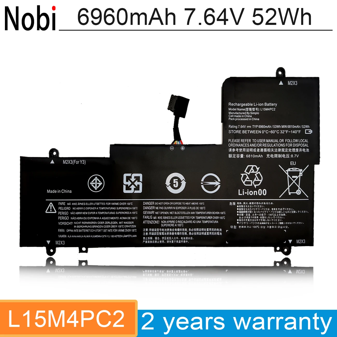 Nobi 6960mAh L15M4PC2 L15L4PC2 Аккумулятор для ноутбука Lenovo YOGA 710-14ISK 710-14IKB 710-15ISK 710-15IKB 5B10K90778 5B10K90802.