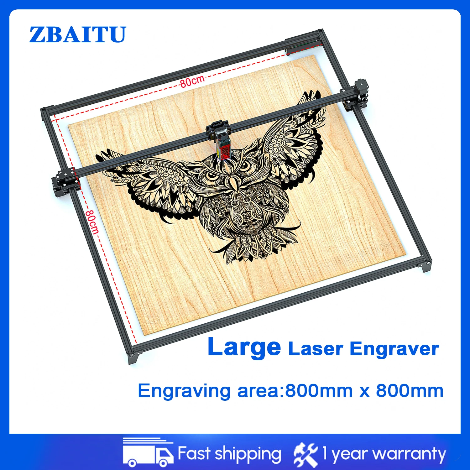 ZBAITU Large Laser Engraver 20W 800mmX800mm Engraving Area Power DIY Logo Printer Cutter Cutting CNC Woodworking Machinery Parts