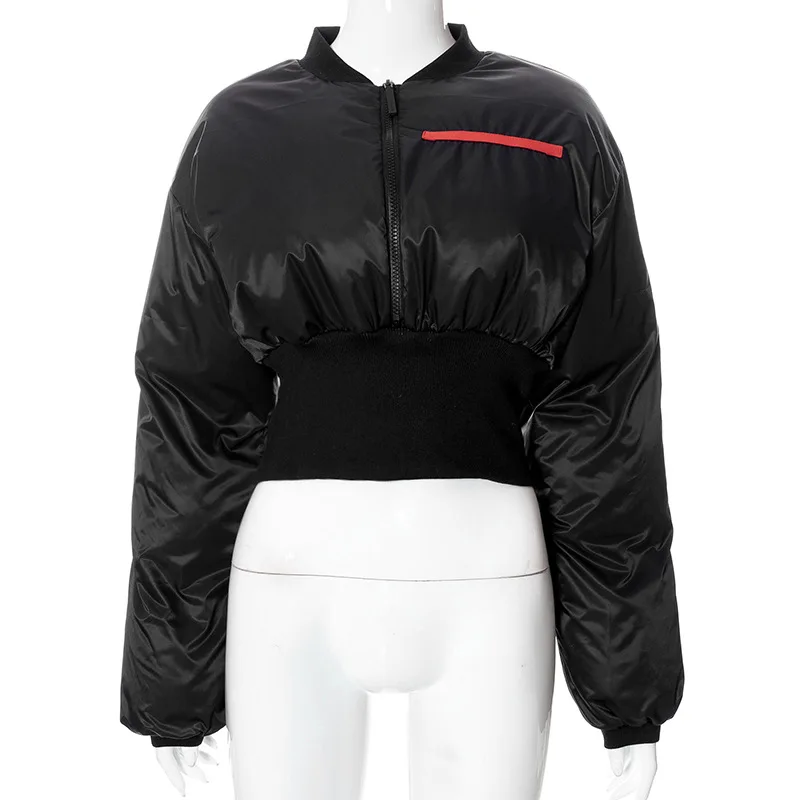 Women's 2022 autumn and winter new fashion solid color zipper slim waist long-sleeved short cotton top y2k clothes women outfits
