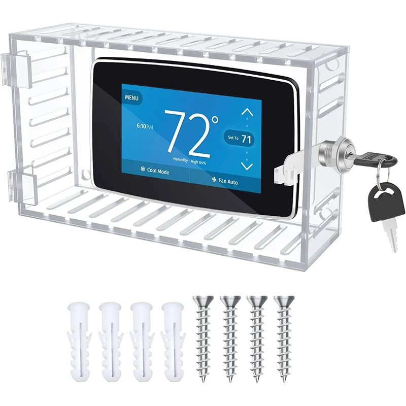 

Universal Thermostat Lock Box with Key,Clear Large Thermostat Cover for Thermostat on Wall,Thermostat Guard Fits Thermostats