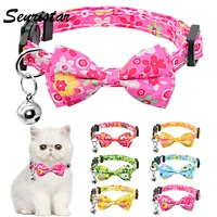 cute bowtie cat collar bell adjustable lovely print bowknot cat collar necklace safety breakaway kitty cat collar accessories