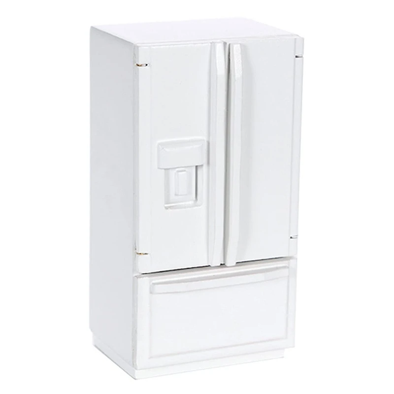 

1/12 Dollhouse Miniature Double Door Refrigerator Kitchen Scene Wooden Refrigerator For Dollhouse Decor