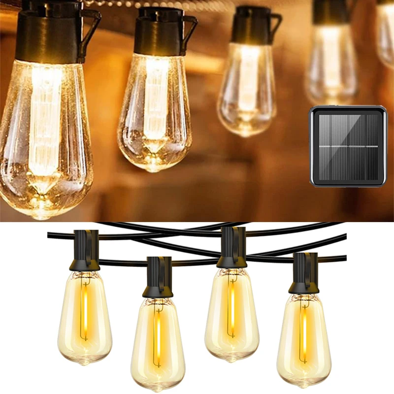 

Светодиодная гирлянда на солнечной батарее IP65, водонепроницаемая лампочка, праздничная гирлянда в стиле ретро, садовая мебель, Сказочная лампа, Наружное Декоративное освещение
